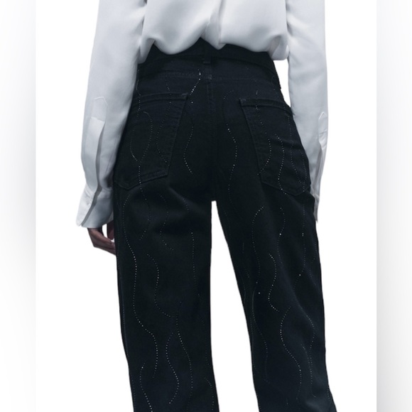 Zara Womens Straight Leg Mid Rise Rhinestone Black Jeans Size US 2/ EU 34 NWT - Picture 13 of 13